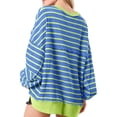 thumbnail image 6 of Womens Oversized Color Block Striped Sweatshirts Henley Shirts Casual Pullover Waffle Knit Tops, 6 of 7