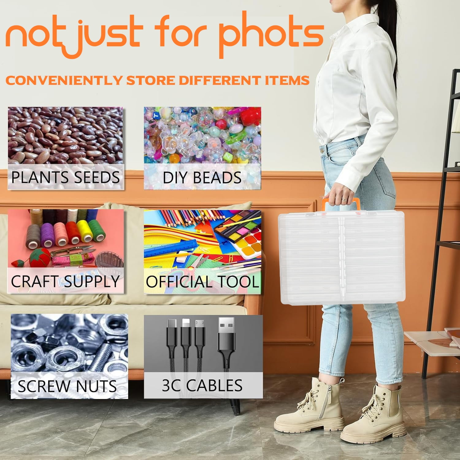 Photo Storage Box 4x6, 18 Inner Extra Large Organizer Acid-Free Photo Keeper Storage Case, Plastic Craft Storage Box for Stickers Stamps Seeds (Clear, 18 Boxes)