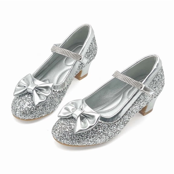 Girls Dress Shoes Glitter Sparkle Princess Shoes Low Heels Toddler Mary Jane Pumps Cute Kids Footwear School Wedding Party Birthday for Little/Big Kid