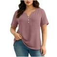 thumbnail image 3 of Womens Blouse Plus Size V-Neck Short Sleeve Solid Color Button-up Women Fashion Clothing Beach Vacation Clothes Travel Business Casual Outfits, 3 of 10