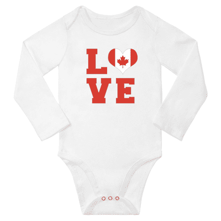

Love Canada Heart Flag Baby Long Slevve Rompers Bodysuit (White 12-18 Months)