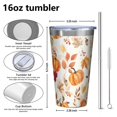thumbnail image 4 of 16oz Tumblers Fall Pumpkins Leaves Pattern Stainless Steel Vacuum Insulated Double Wall Travel Tumbler Cups Mug with Lid and Straw,Cleaning Brush for Coffee,Tea, 4 of 4
