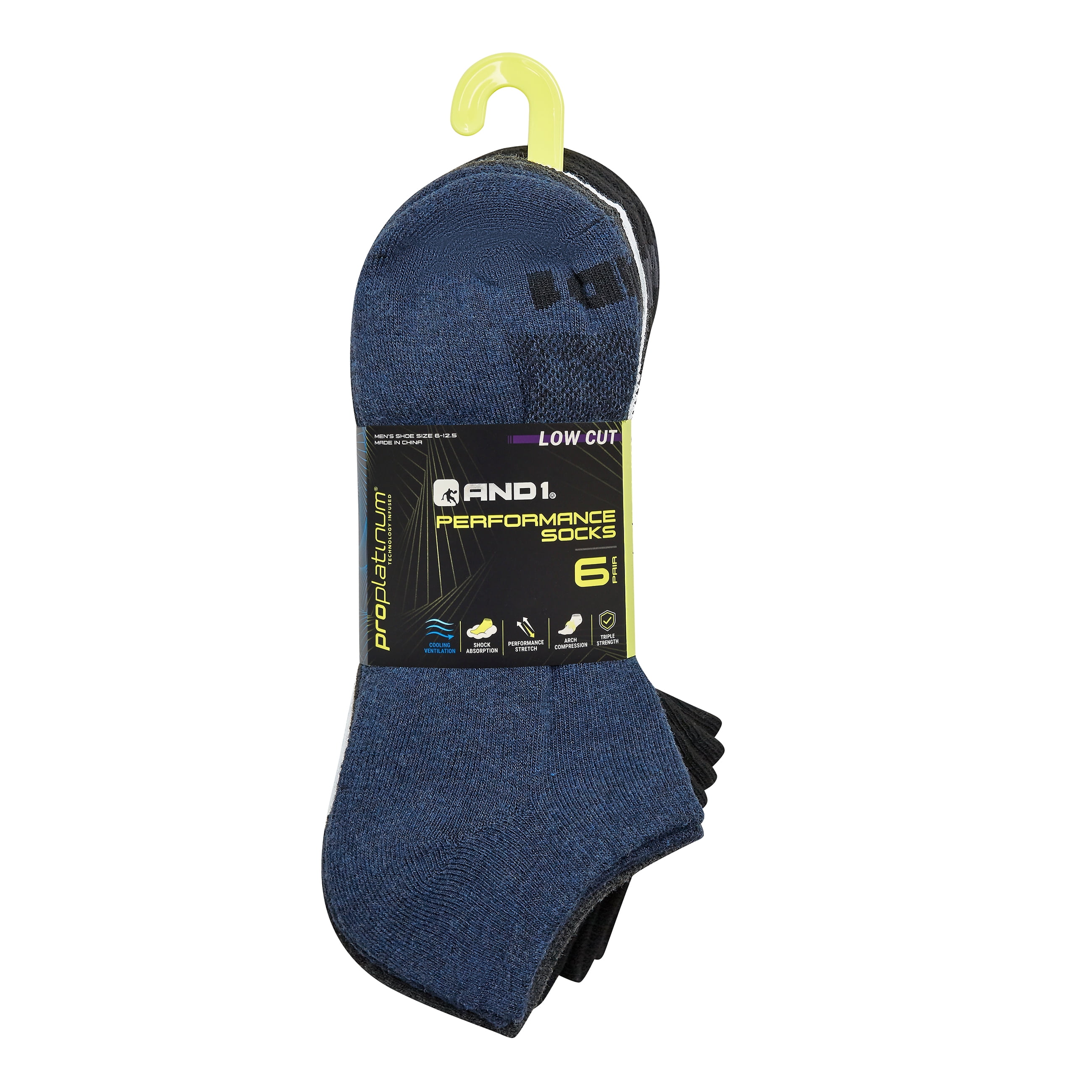 AND1 Men's Socks, Performance Cushion Low Cut Socks, 6-Pack