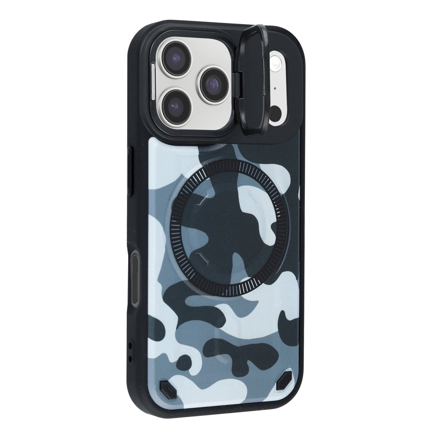 Thin Camouflage MagSafe Case with Built-In Camera Kickstand for iPhone 17 Pro Max - Blue