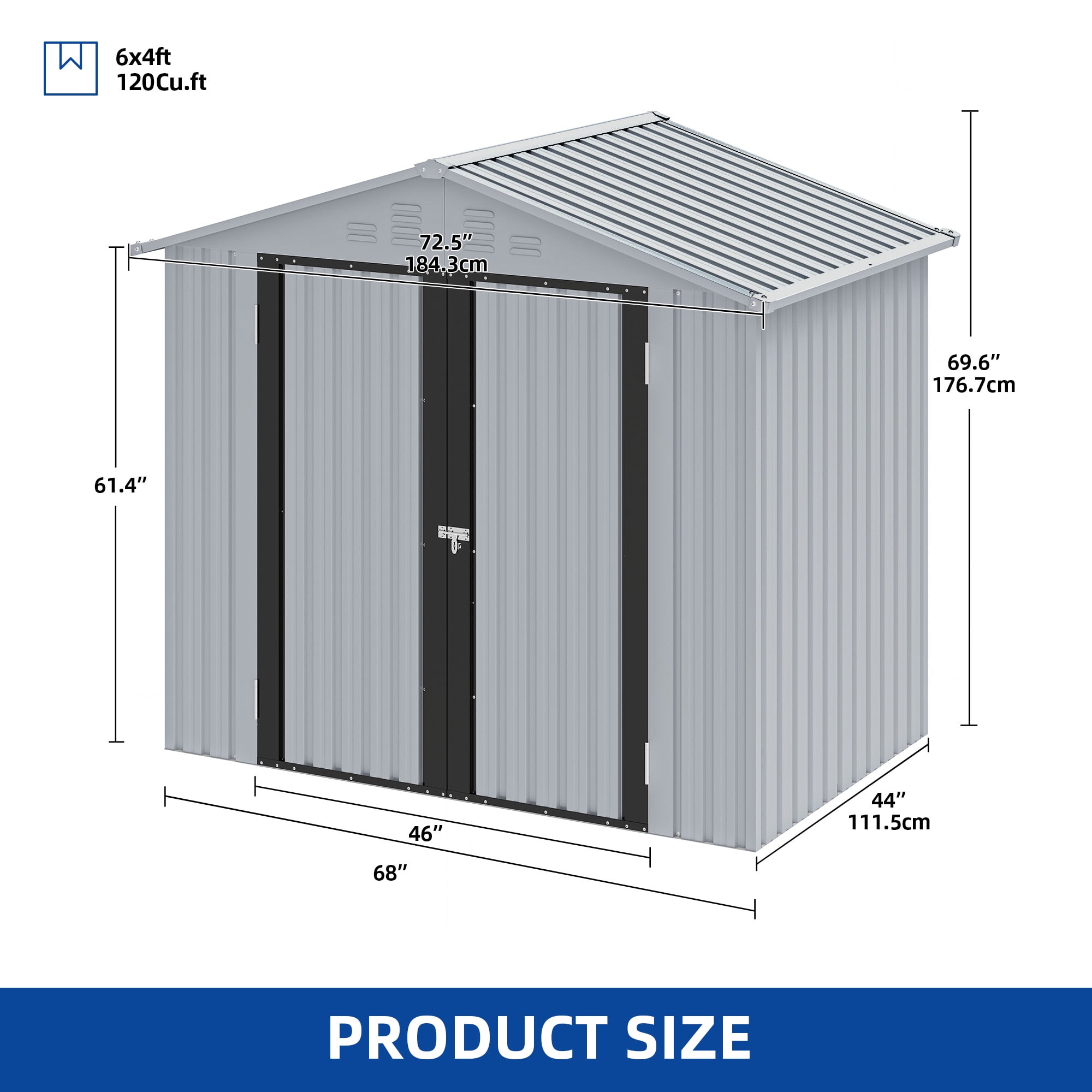 Uforic 6 Ft x 4 Ft Outdoor Tool Shed with Air Vents & Lockable Doors for Bikes & Tools, White