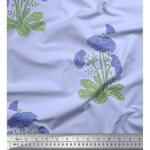 Soimoi Polyester Crepe Fabric Leaves & Floral Block Print Fabric by Yard 52 Inch Wide