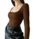 thumbnail image 5 of VISgogo Tops de Mujer, Camiseta de Punto de Color Sólido de Manga Larga con Cuello en U para Damas Jóvenes VISgogo moda, 5 of 9