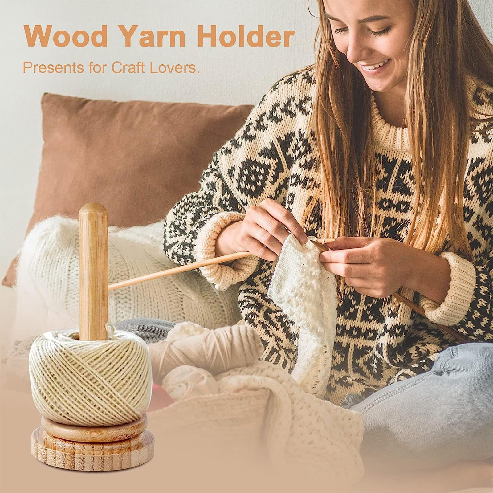Yarn Holder Wooden Spinning Knitting Tools Beginner Crochet