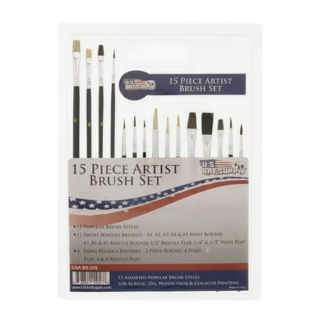 - US Art Supply 15 Piece Multi-Purpose Artist Brush Set 11 Long & 4 Short Handle