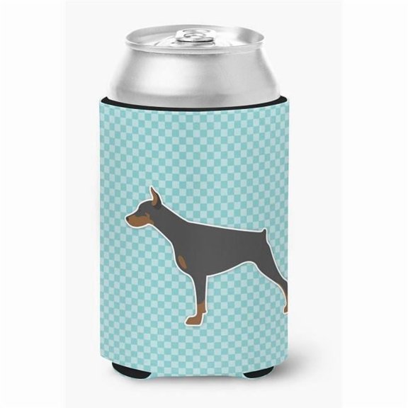 Carolines Treasures BB3760CC Doberman Pinscher Checkerboard Blue Can or Bottle Hugger