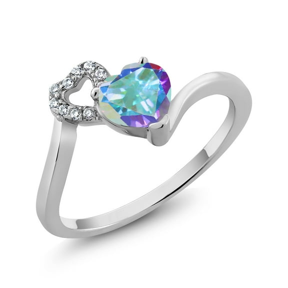 Gem Stone King 1.11 Ct Heart Shape Mercury Mist Mystic Topaz 925 Sterling Silver Ring (Size 9)