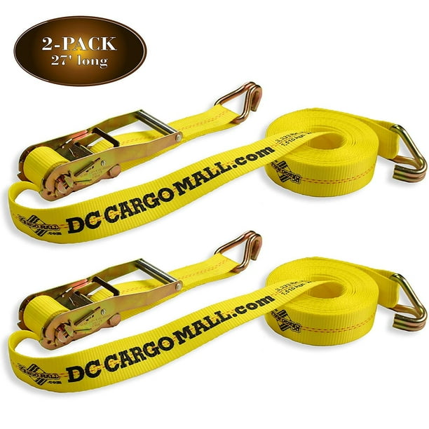 2 TieDown Ratchet Straps with J Hooks, 2 Heavy Duty 2" x 27' TieDown