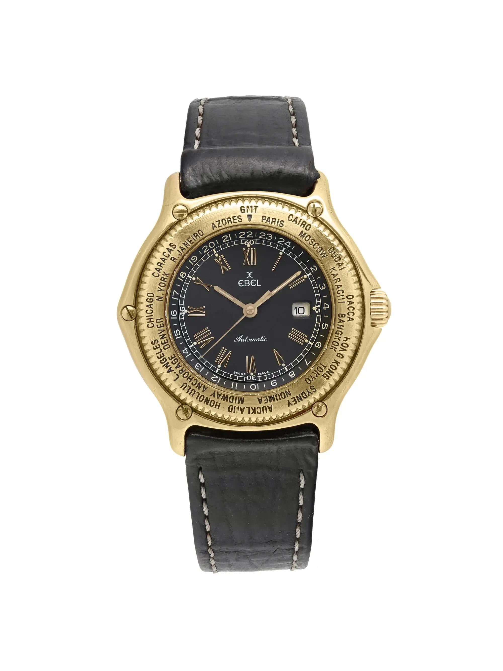 Ebel Voyager World Time 18K Yellow Gold Black Dial Automatic Yellow