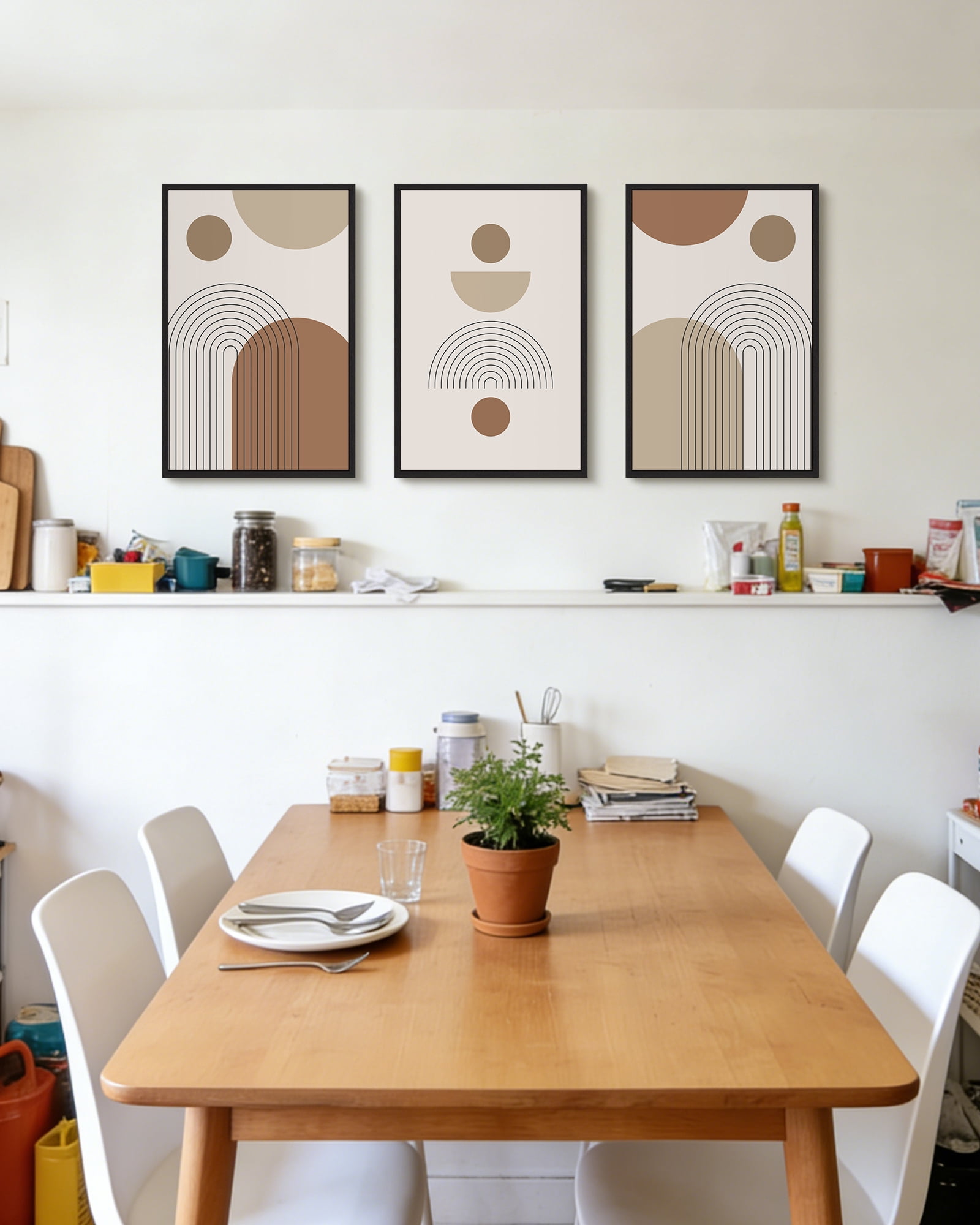 SHENIFY Large 24x36in3pcs Black Framed Botanical Boho Wall Art Modern Bohemian Plants Wall Decor Natural Brown Geometry Lines Prints Artwork for Living Dining Room