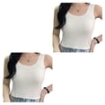 thumbnail image 2 of Qarigey Camiseta sin mangas corta para mujer, camisola sin costuras, camiseta con cuello cuadrado, chaleco corto de verano, ropa interior sin Blanco 2piezas, 2 of 6