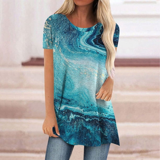 Puntoco Moda Mujer Verano Cuello Redondo Manga Corta Estampado Casual Camiseta Blusa Puntoco Puntoco-5220