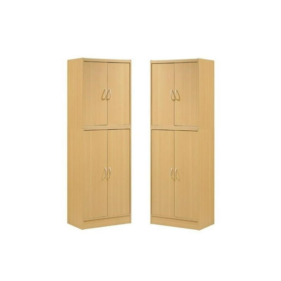 Home Square Kitchen Pantry with 4 Shelves 5 Compartments Set in Beige (Set of 2)