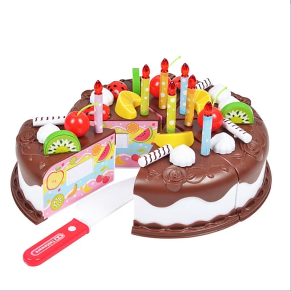 miiqii Play Birthday Cake Children's Day Gift Play Food Toy Set DIY Cutting Pretend Play Birthday Party Cake with Candles for Children Kids Classic Toy(Chocolate Cake)