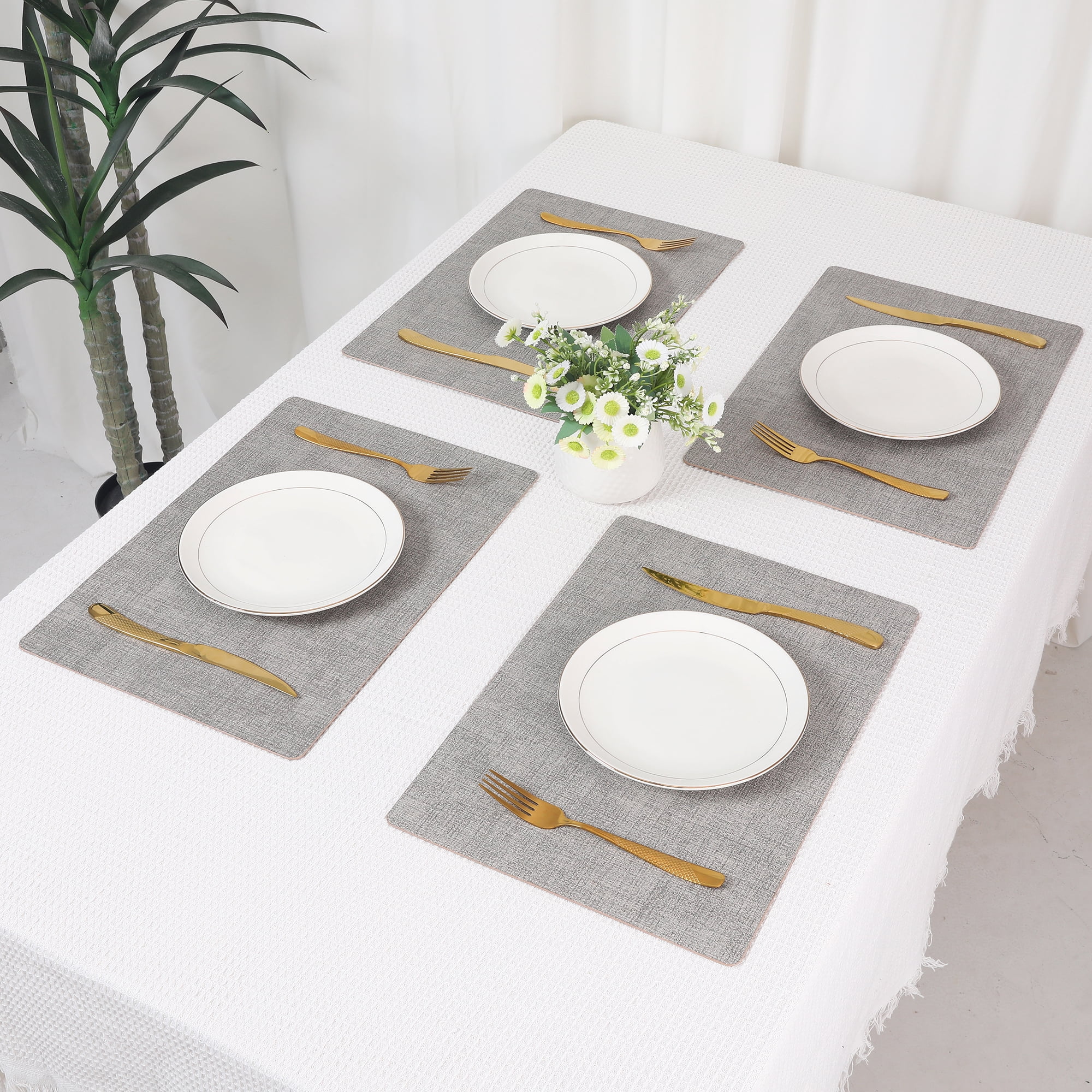 Unique Bargains Faux Leather Table Placemats for Kitchen Dining Table Light Light Gray