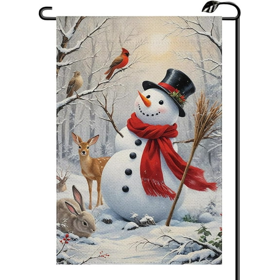 2 Pack Winter Christmas Snowman Garden Flag 12x18 Inch Vertical Double Sided Seasonal Deer Cardinal Bird Small Flags Holiday Farmhouse Outside Decoration For Yard (ONLY FLAG)