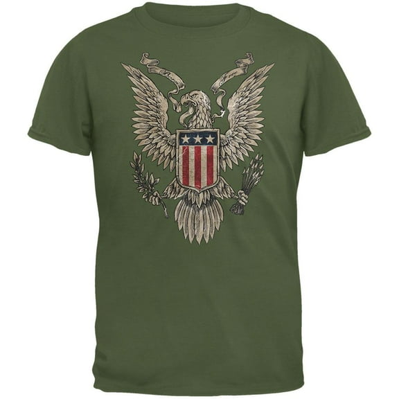 4th July Born Free American Bald Eagle Military Green Adult T-Shirt - Large