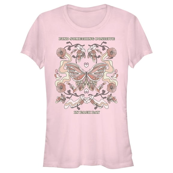 Junior's Lost Gods Positive Day Butterfly Graphic Tee Light Pink Small