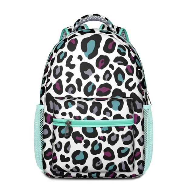 Everyday School Bag with Unique Leopard and Tropical Animal Print, Lightweight Student Backpack Featuring Fashionable Glitter Spots and Abstract Patterns