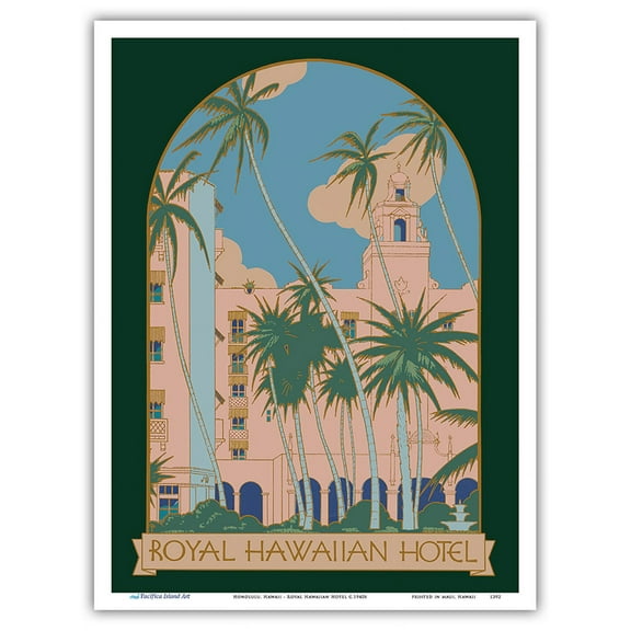 Royal Hawaiian Hotel (The Pink Palace) - Honolulu Hawaii - Vintage Travel Poster c.1940s - Master Art Print (Unframed) 9in x 12in