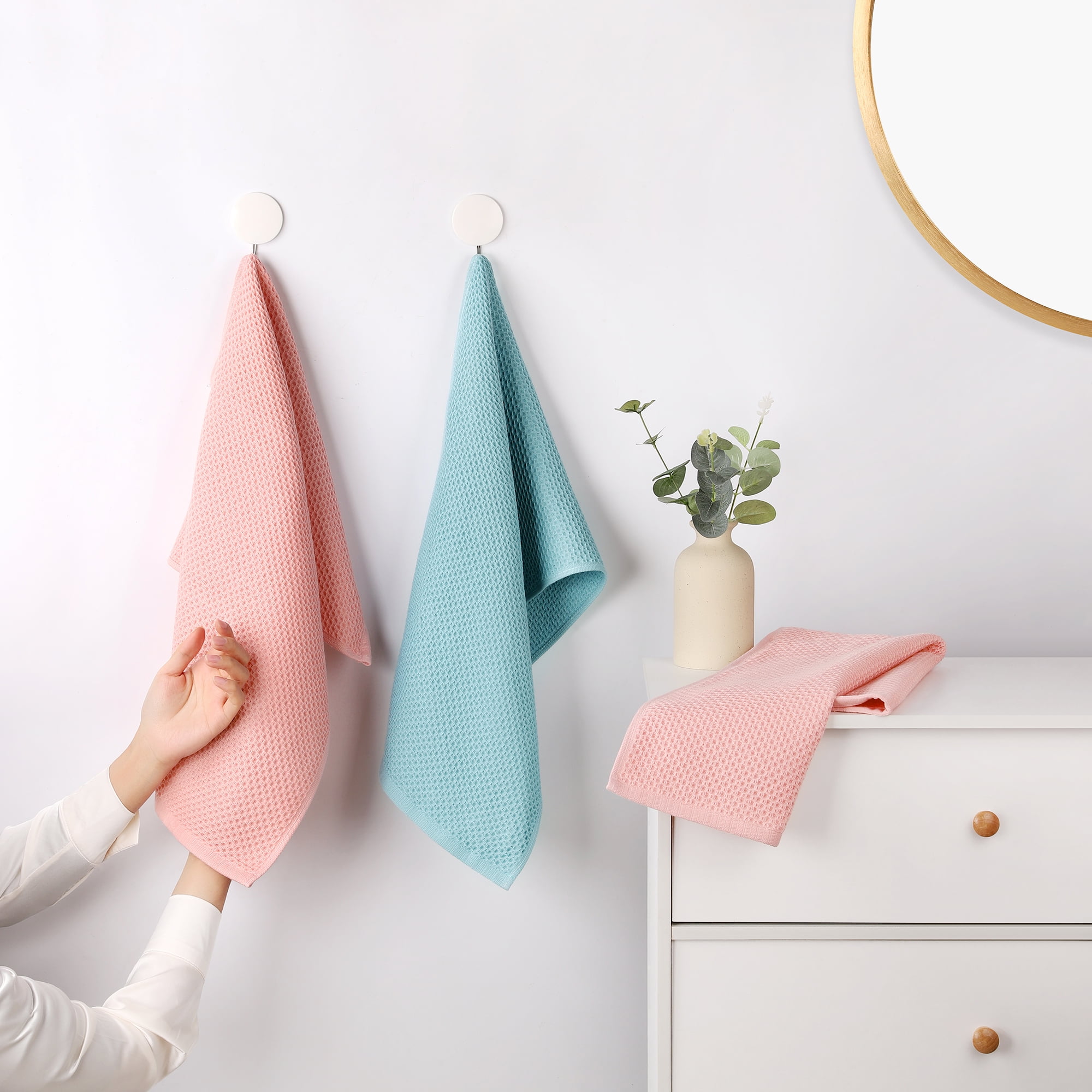 Unique Bargains Cotton Hand Towel Set Waffle Hand Towels Light Blue 2-Pieces