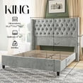 thumbnail image 5 of PLAUIN King Bed Frame with Deep Button Tufted and Velvet Wingback Headboard,No Box Spring Needed,Light Gray, 5 of 7