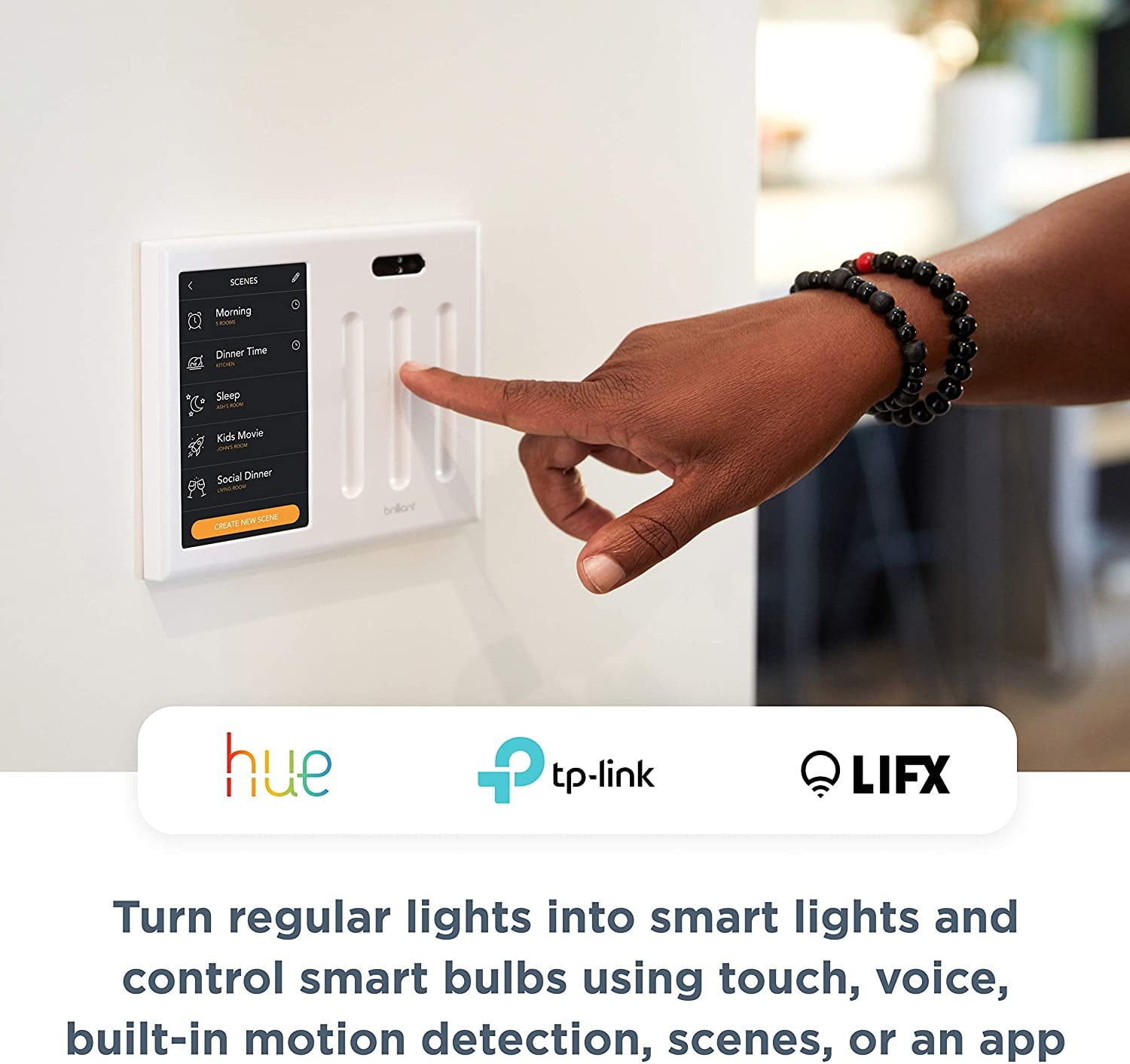 & More SmartThings Google Nest Apple HomeKit — In-Wall Touchscreen Control for Lights — Alexa Built-In & Compatible with Ring Sonos Hue Music 1-Switch Panel Wemo Brilliant Smart Home Control 