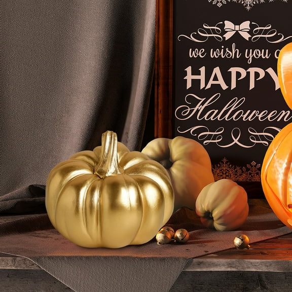 HongMinWen Gold Pumpkin Decor -Golden Harvest Pumpkins for Fall Halloween Thanksgiving Decorations, Elegant Table Centerpieces & Home Decor