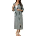 thumbnail image 1 of Bata de baño de rayas con cremallera frontal para mujer Inspire Chic, de manga 3/4, larga, vestido de casa, pijama, color gris, 1 of 6