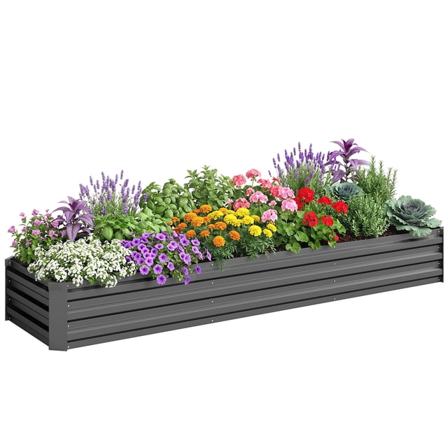 Outsunny Bac de Jardin Surélevé 8x2x1 Pi Grand Bac de Plantation Galvanisé Surélevé