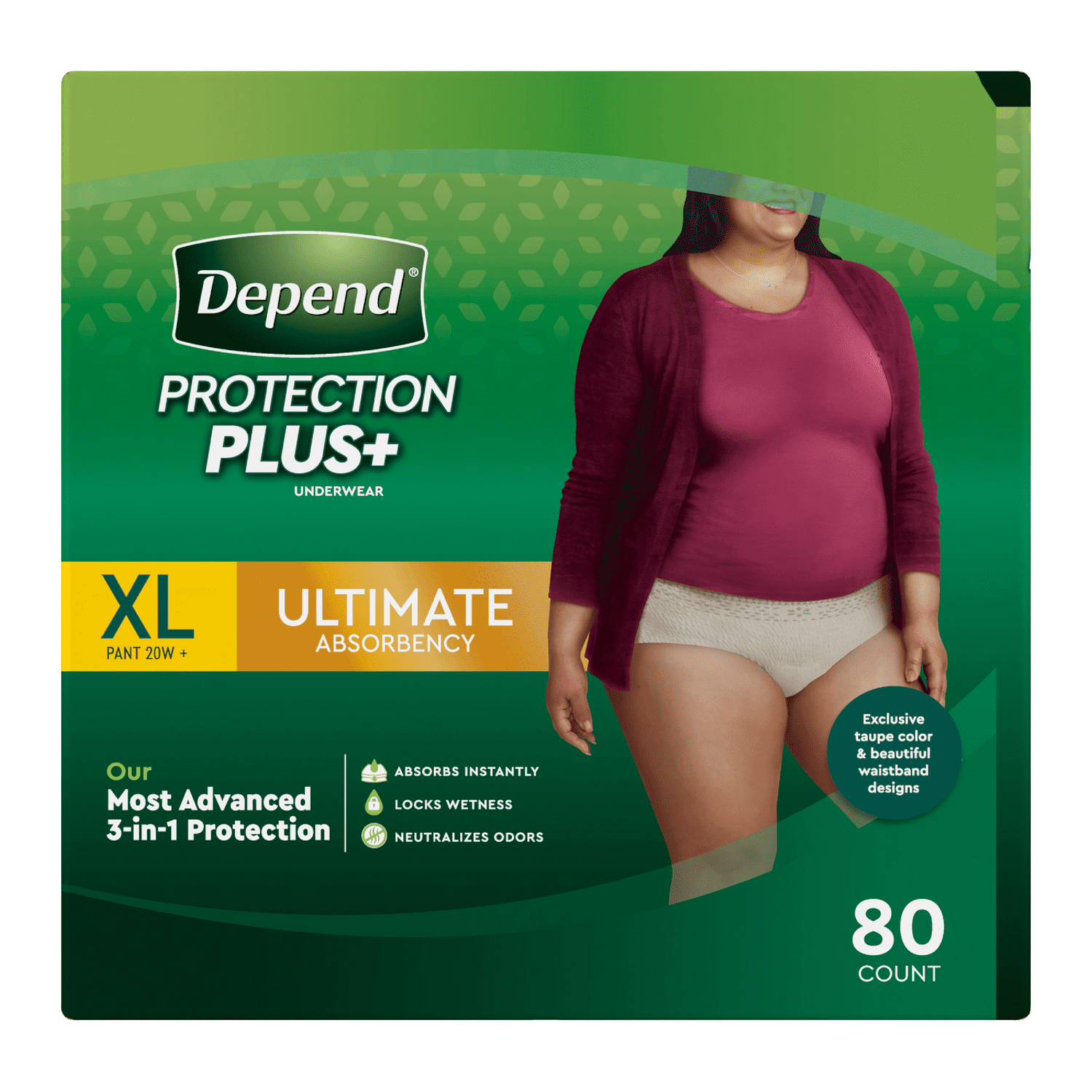 Depend Protection plus Ultimate Underwear for Women XLarge 80 Count