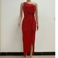 thumbnail image 2 of Sequin Evening Gown Womens Sleeveless One Shoulder Sparkly Dress Glitter Wrap Cocktail Formal Slit Maxi Dresses XXL, 2 of 7