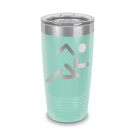 

Running Tumbler 20 oz - Laser Engraved w/ Clear Lid - Stainless Steel - Vacuum Insulated - Double Walled - Travel Mug - triathlon runner run #2 - Teal