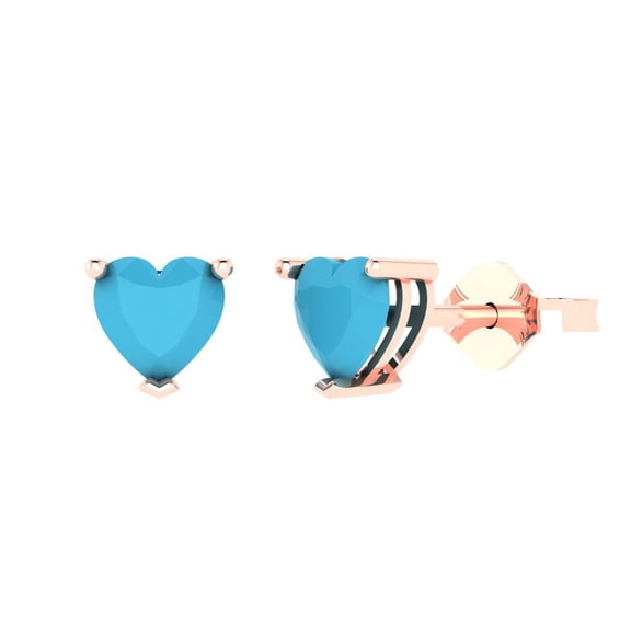 Clara Pucci 1.5 ct Brilliant Heart Cut Studs VVS1 Genuine Conflict free Blue Turquoise Solid 18K Pink Rose Gold Designer Everyday Earrings Push back