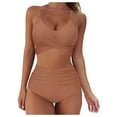 thumbnail image 1 of Women Sexy Solid Push Up High Cut Lace Up Halter Bikini Set Two Piece Swimsuit, 1 of 8