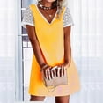 thumbnail image 2 of Sun Dresses Women Summer Casual V-Neck Lace Trim Short Sleeve Dress Solid Loose Comfy Ladies A Line Swing Mini Dress (XX-Large, Gold), 2 of 5