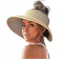 thumbnail image 1 of Women's Sun Hat Wide Brim Straw Roll Up Foldable Ponytail Summer Beach Hat UV UPF Foldable Travel, 1 of 5