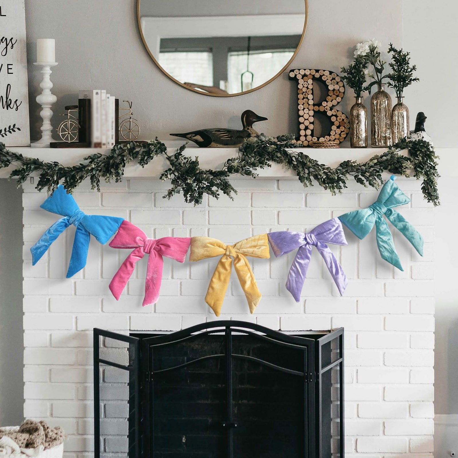 TanSiDing Velvet Christmas Bow Decorations, 6 FT Large Holiday Bow for Fireplace Mantel, Tree Topper, Wreath, Gift Wrapping, Wedding, Party, Home Decor, Red Green Gold Festive Decorative Ribbon