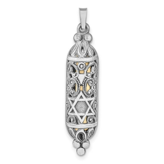 Sterling Silver Mezuzah Pendant Necklace with Filigree Design and Star of David for Men or Women, Jewish Judaica Jewelry Symbolizing Faith, Tradition, Spiritual Protection and Cultural Identity
