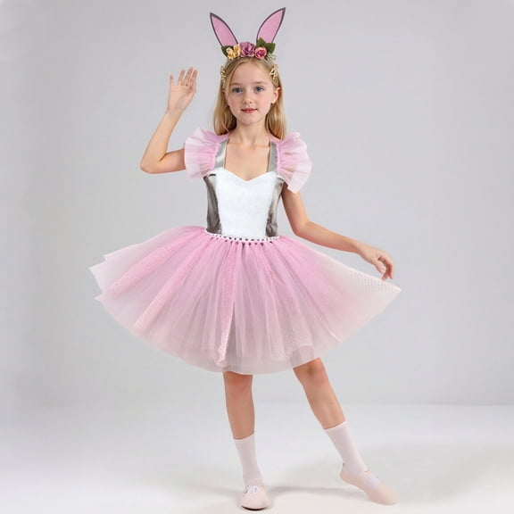 NinXxx Bunny Halloween Party Outfit Stage Performance Cosplay Dress Pink 9-10 Years
