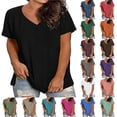 thumbnail image 1 of QIUOMBBP Chemises à Manches Courtes Grande Taille pour Femmes Col en V Couleur Unie T-Shirts Basiques Décontractés Amples Légers d'Été T-Shirts Rouges XXXXXL, 1 of 1