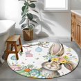 thumbnail image 4 of Round Area Rug 4ft, Spring Flower Easter Egg Rabbit Non-Slip Non-Shedding Floor Mat, Farmhouse Bunny Plant Washable Sturdy Carpet for Living Room Bedroom Home Decor, 4 of 9