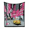 thumbnail image 1 of New York Soft Flannel Fleece Throw Blanket, View of Manhattan and a Taxi Cab at Times Square, Cozy Plush for Indoor and Outdoor Use, 70" x 90", Grey Teal Pink, by Ambesonne, 1 of 5