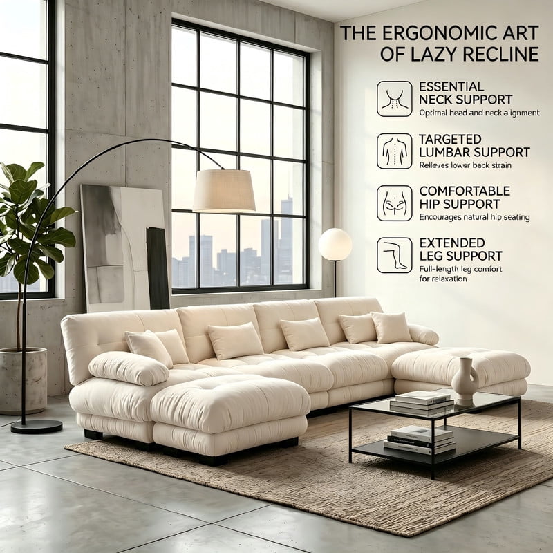 ANPPORT Cloud Couch Sleeper Sofa, Chenille Light Coffee 4-Seater Modular Sofa with 2 Ottomans, 4 Lumbar pillows,2 Pillows, Comfy Deep Seat Cloud Sofa, Convertible L-Shaped Floor Couch for Living Room