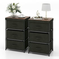 Gymax 2PCS Fabric Bedside Table 3 Drawers Nightstand Small Dresser Bedroom Living Room