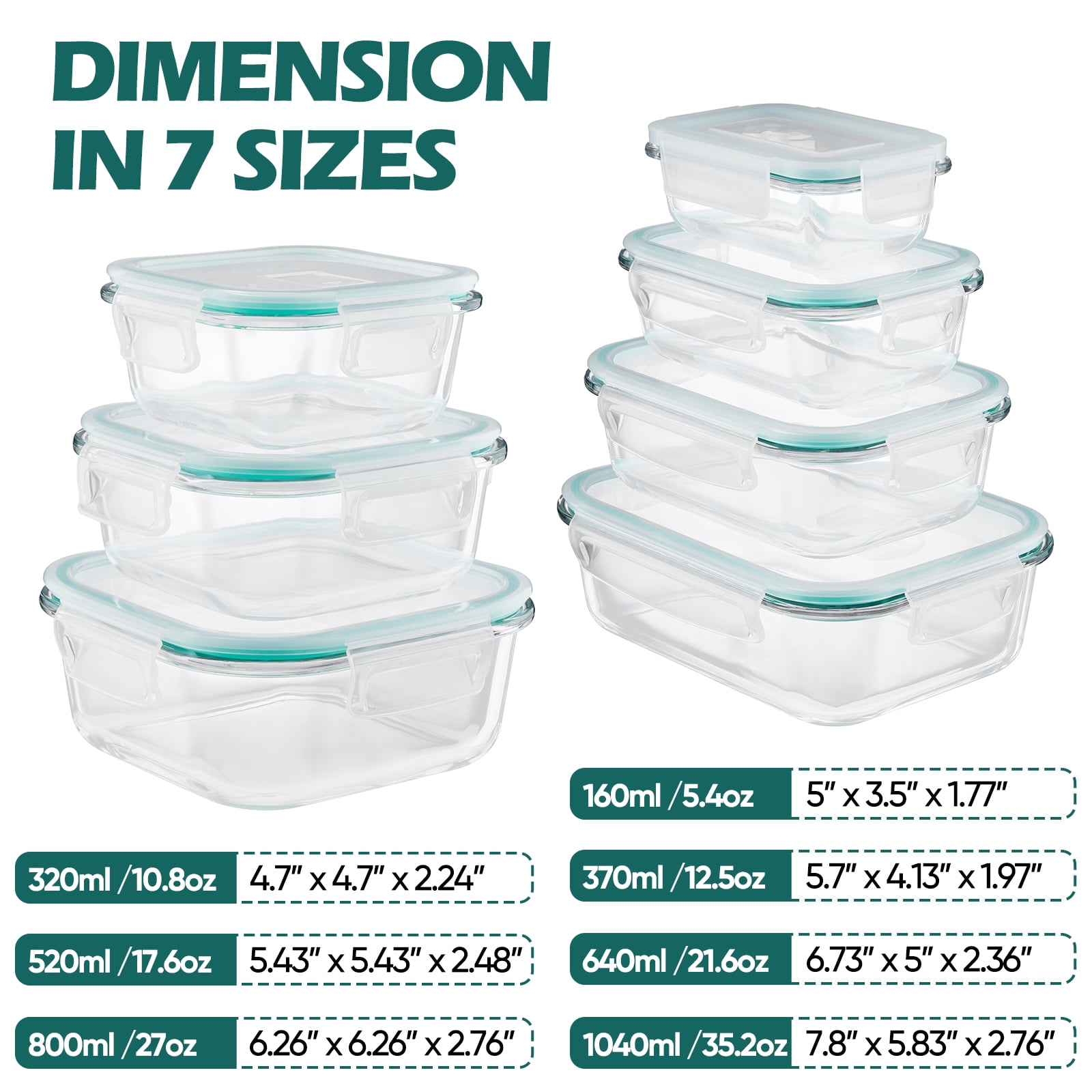 Vesteel 7 Pack Glass Food Storage Containers Set with Airtight Lid, Glass Meal Prep Containers with Vented Lid for Kitchen, BPA-Free Bento Lunch Box , Microwave, Freezer & Dishwasher Safe